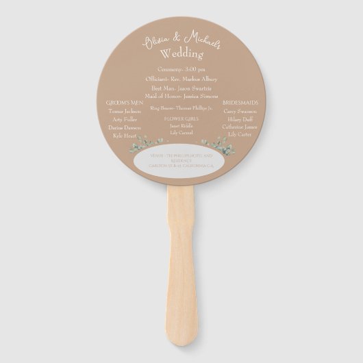 Handfan für benutzerdefinierte Hochzeitprogramme Fächer (Vorderseite)