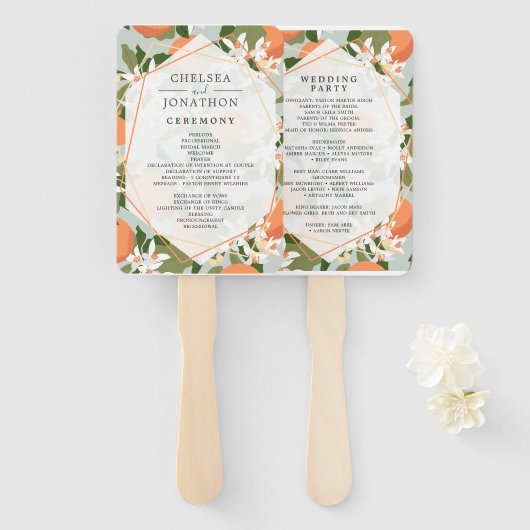 Handfans für Citrus und Mint Wedding Fächer (Vorne und Hinten)