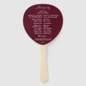 Handfans für das Hochzeitsprogramm von Burgund Blu Fächer (Rückseite)