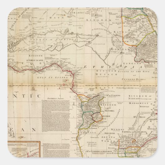 Handfarbene Karte aus Afrika Quadratischer Aufkleber (Vorderseite)