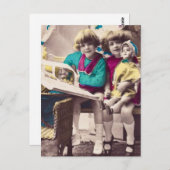 Handfarbene kleine Mädchen Vintag lesen Postkarte (Vorne/Hinten)