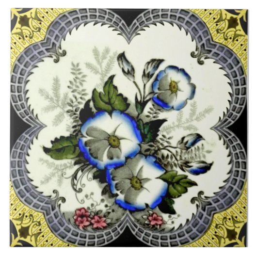 Handfarbene Viktorianische Gerahmte Floral-Transfe Fliese (Vorderseite)