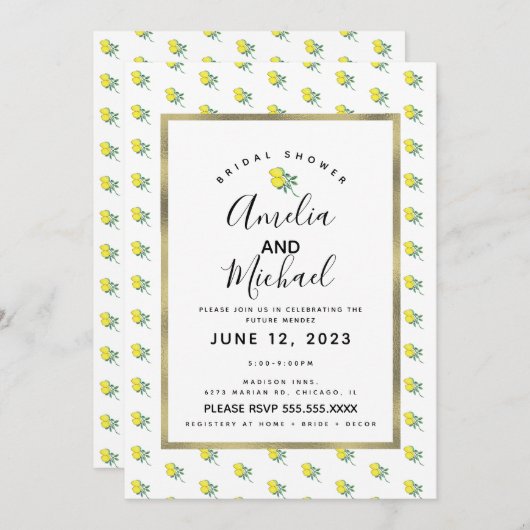 Handfarbener Lemon Bunch Einfaches Brautparty Einladung (Vorne/Hinten)
