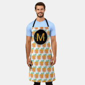 Handfarbenkürbis-Muster Schwarzes Monogramm Schürze (Getragen)