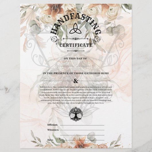 HANDFASTING CERTIFICATE 8,5" x 11" BOHO PAGAN (Vorderseite)