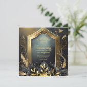 HANDFASTING INVITAATIONEN SCHWARZGOLD ETHEREAL EINLADUNG (Stehend Vorderseite)