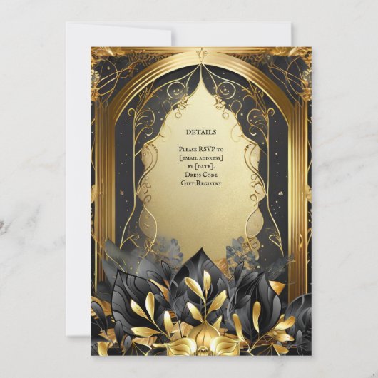 HANDFASTING INVITAATIONEN SCHWARZGOLD ETHEREAL EINLADUNG (Rückseite)