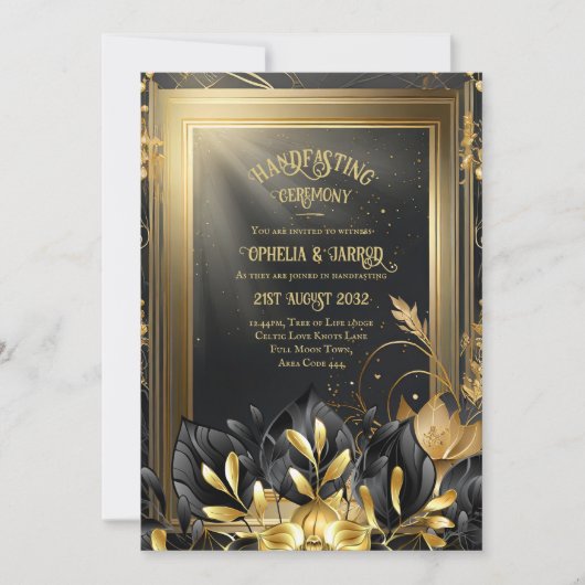 HANDFASTING INVITAATIONEN SCHWARZGOLD ETHEREAL EINLADUNG (Vorderseite)