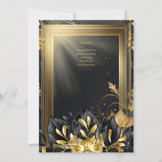 HANDFASTING INVITAATIONEN SCHWARZGOLD ETHEREAL EINLADUNG (Rückseite)