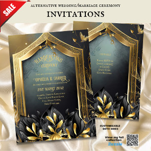 HANDFASTING INVITAATIONEN SCHWARZGOLD ETHEREAL EINLADUNG