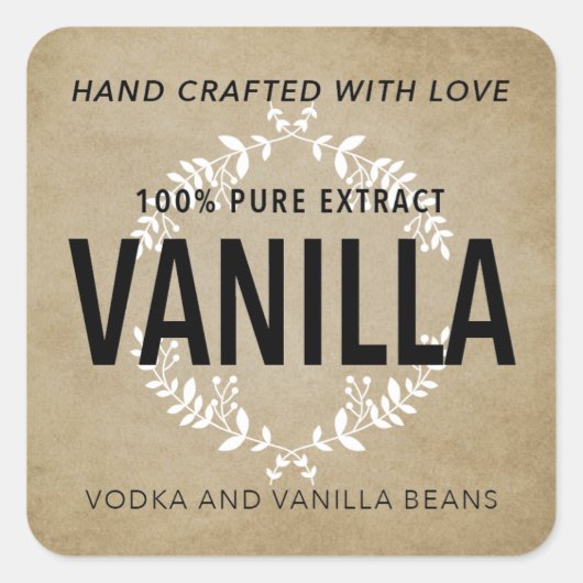 Handgearbeitete Vanilla Extract-Bezeichnung VE006_ Quadratischer Aufkleber (Vorderseite)