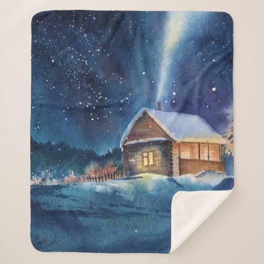 Handgearbeitete Winterlandschaft Sherpadecke (Vorderseite)