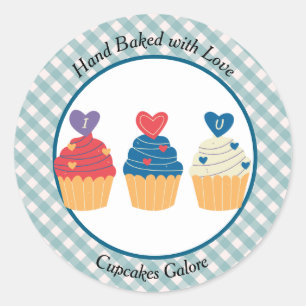 Handgebacken mit Liebe Cupcakes Galore Runder Aufkleber