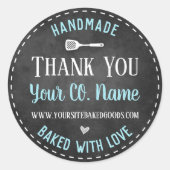 Handgebacken mit Liebe Danke Classic Round S Runder Aufkleber (Vorderseite)