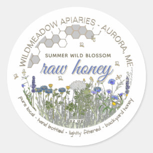 Handgebackene, reine, lokale Wildblumen mit Bienen Runder Aufkleber