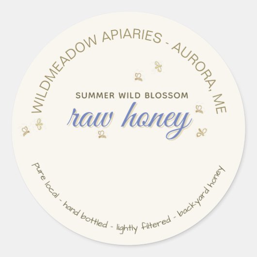 Handgebackene, reine, lokale Wildblumen mit Bienen Runder Aufkleber (Vorderseite)