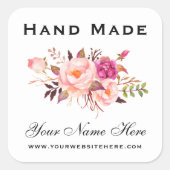 Handgebastelt pink Wasserfarbe Blütenweiß Klein Quadratischer Aufkleber (Vorderseite)