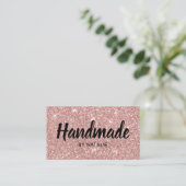 Handgebetteter Text Moderne Rose Gold Glitzer Visitenkarte (Stehend Vorderseite)