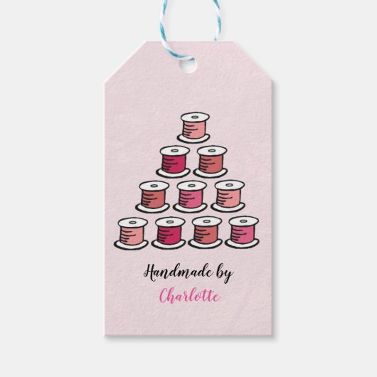 handgefertigt aus Baumwollrolle rosa Geschenkanhänger (Vorderseite)