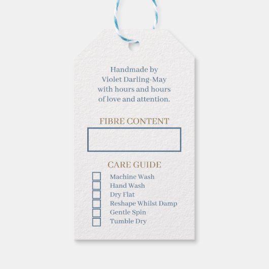 Handgefertigt für Sie - Knittern und Häkeln Geschenkanhänger (Rückseite)