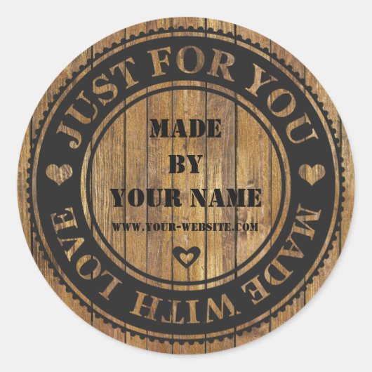Handgefertigt für Sie mit Liebe rustikal schwarz Runder Aufkleber (Vorderseite)