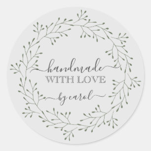Handgefertigt mit Blumenkrautaufkleber für Lieben Runder Aufkleber