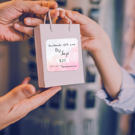 Handgefertigt mit einfacher rosa Farbe Preis Quadratischer Aufkleber