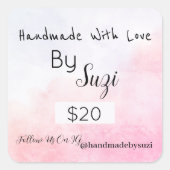 Handgefertigt mit einfacher rosa Farbe Preis Quadratischer Aufkleber (Vorderseite)