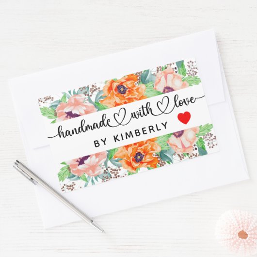 Handgefertigt mit floraler rechteckiger Aufkleber (Umschlag)