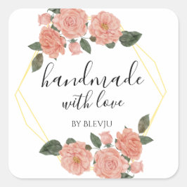 Handgefertigt mit Liebe Aufklebern Blume quadratis Quadratischer Aufkleber