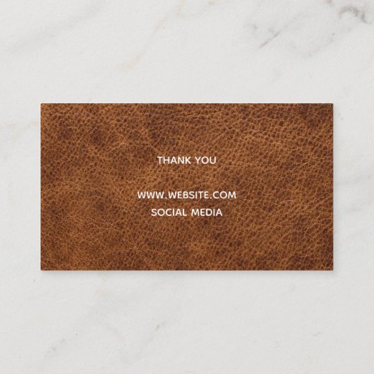 Handgefertigt mit Liebe aus braunem Leder Visitenkarte (Rückseite)