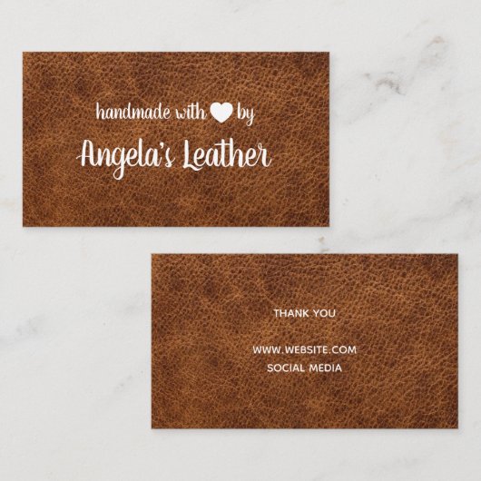 Handgefertigt mit Liebe aus braunem Leder Visitenkarte (Vorne/Hinten)