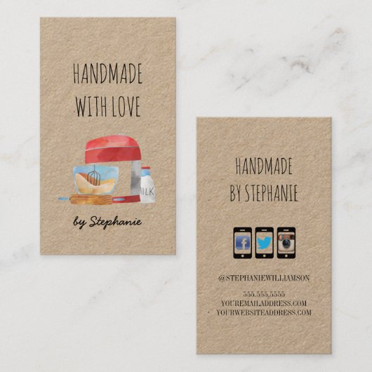 Handgefertigt mit Liebe Backen | Bakeholder-Papier Visitenkarte (Vorne/Hinten)