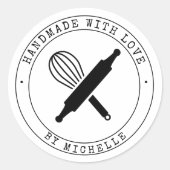 Handgefertigt mit Liebe Backen Personalisierter Au Runder Aufkleber (Vorderseite)