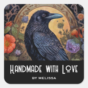 Handgefertigt mit Liebe Black Raven Dark Gothic Quadratischer Aufkleber