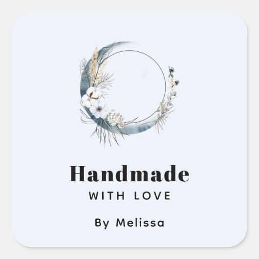 Handgefertigt mit Liebe Blue Crescent Moon Quadratischer Aufkleber (Vorderseite)