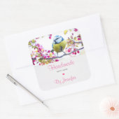 Handgefertigt mit Liebe Blue & Yellow Bird Quadratischer Aufkleber (Umschlag)