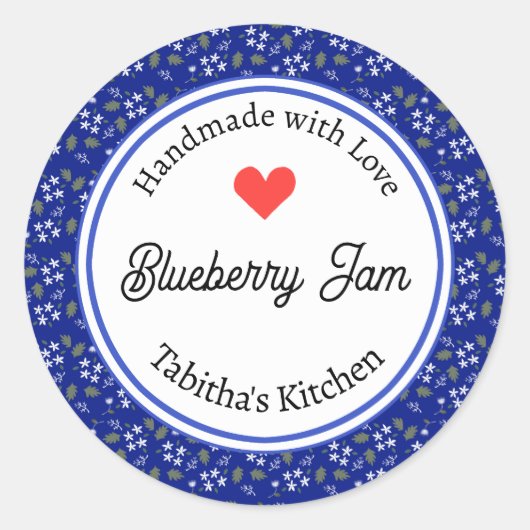 Handgefertigt mit Liebe Blueberry Jam Muffin Custo Runder Aufkleber (Vorderseite)