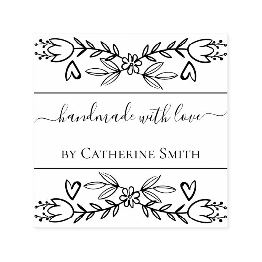 Handgefertigt mit Liebe Blumen-Stempel Permastempel (Design)