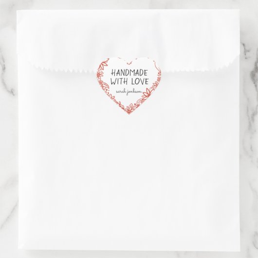 Handgefertigt mit Liebe Blumenzellenbezeichnung Herz-Aufkleber (Tasche)