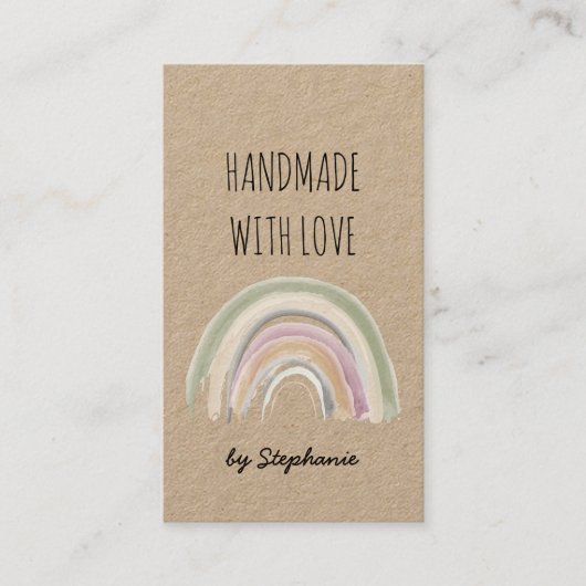Handgefertigt mit Liebe Boho Rainbow Kraft Papier  Visitenkarte (Vorderseite)