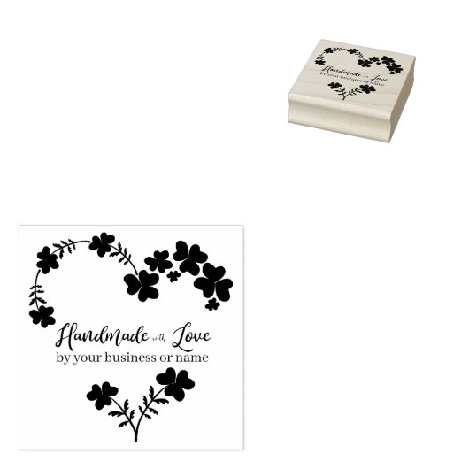 Handgefertigt mit Liebe Botanisches Herz Blumengar Gummistempel (Stempel)