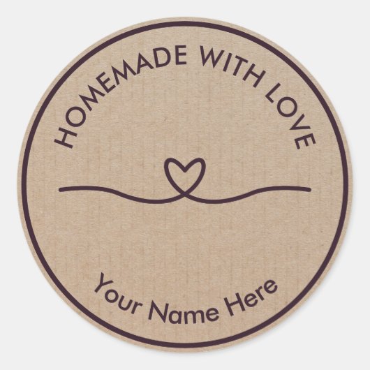 Handgefertigt mit Liebe Brown Kraft Runder Aufkleber (Vorderseite)