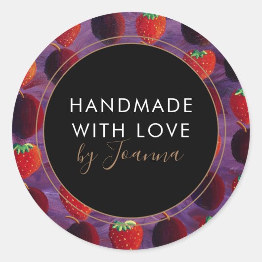Handgefertigt mit Liebe Business Erdbeeren Fruchtl Runder Aufkleber (Vorderseite)