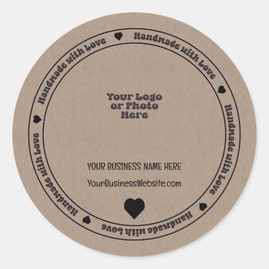 Handgefertigt mit Liebe Business Kraft Paper Runder Aufkleber (Vorderseite)