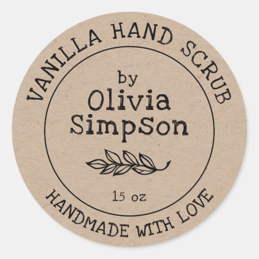 Handgefertigt mit Liebe Cosmetics Product Label Runder Aufkleber (Vorderseite)