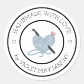 Handgefertigt mit Liebe Crochet Hook Heart Shaped Runder Aufkleber (Vorderseite)