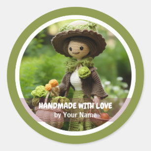 Handgefertigt mit Liebe Crochet Lady Garden Runder Aufkleber