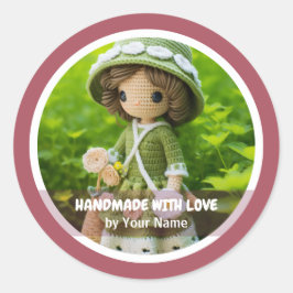Handgefertigt mit Liebe Crochet Lady Garden Runder Aufkleber