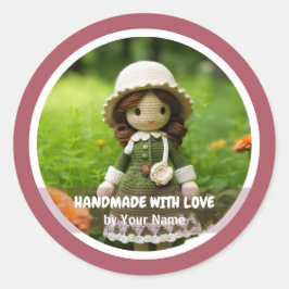Handgefertigt mit Liebe Crochet Lady Garden Runder Aufkleber